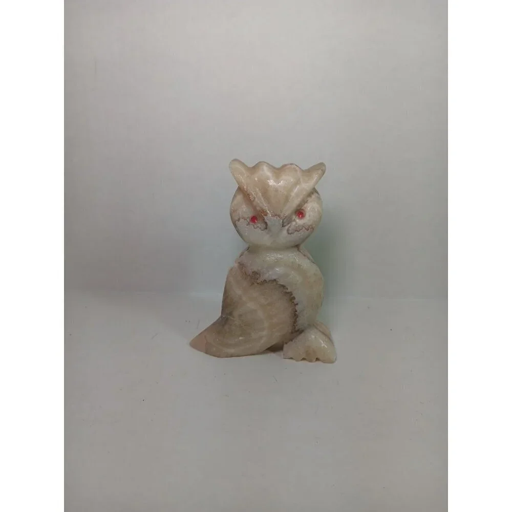 Vintage Large Natural Stone Alabaster Owl Figurine Paperweight